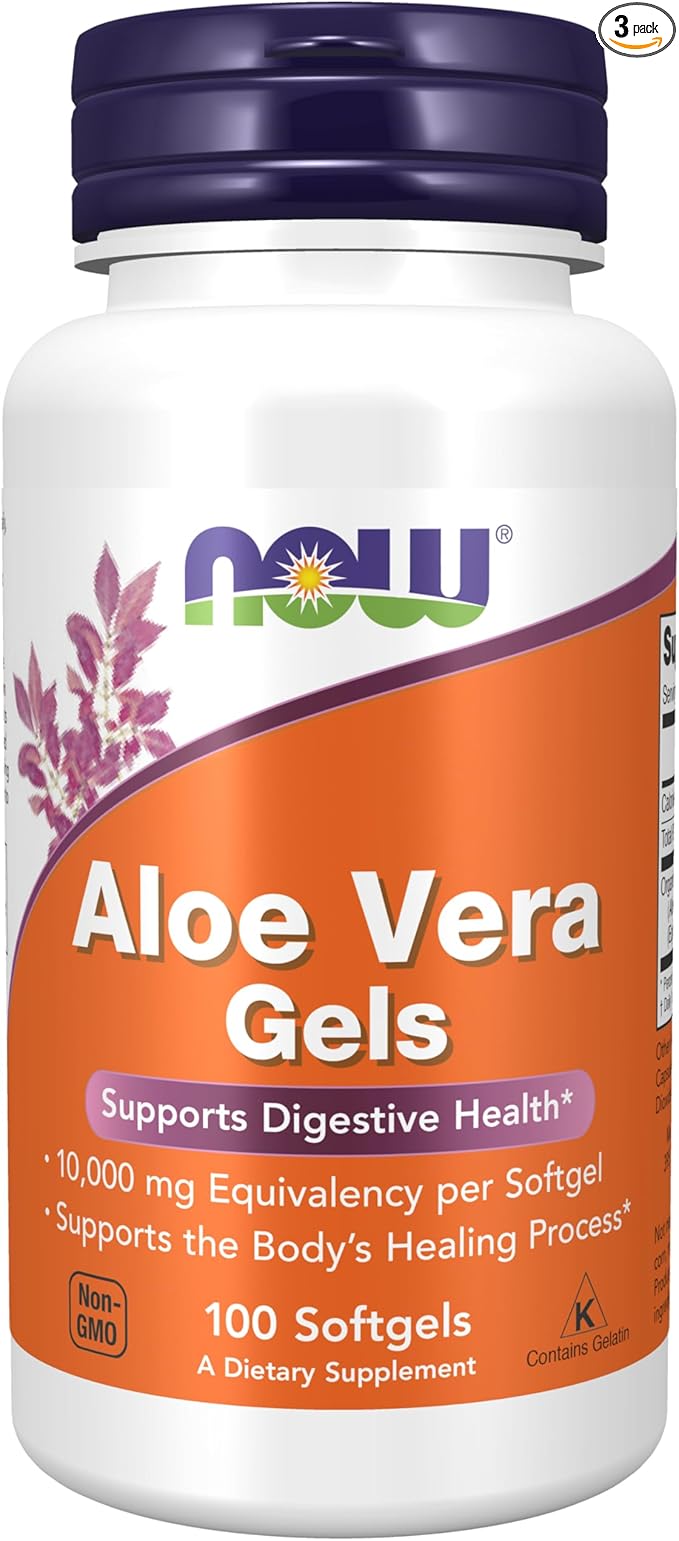 NOW Aloe Vera Gels 10000mg 100 Softgels (Pack of 3)