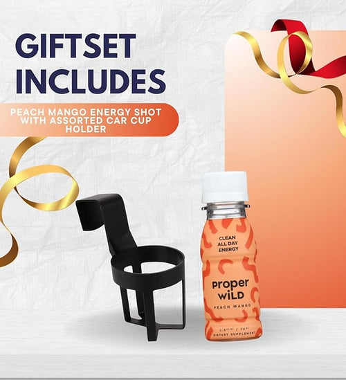 6x Energy Shot Peach Mango – 2.5 fl oz Bundle with Cup Holder – Refreshing Fruit Blend with Natural Caffeine and L-Theanine for Focus and Drive — Gift Set (7 Items)