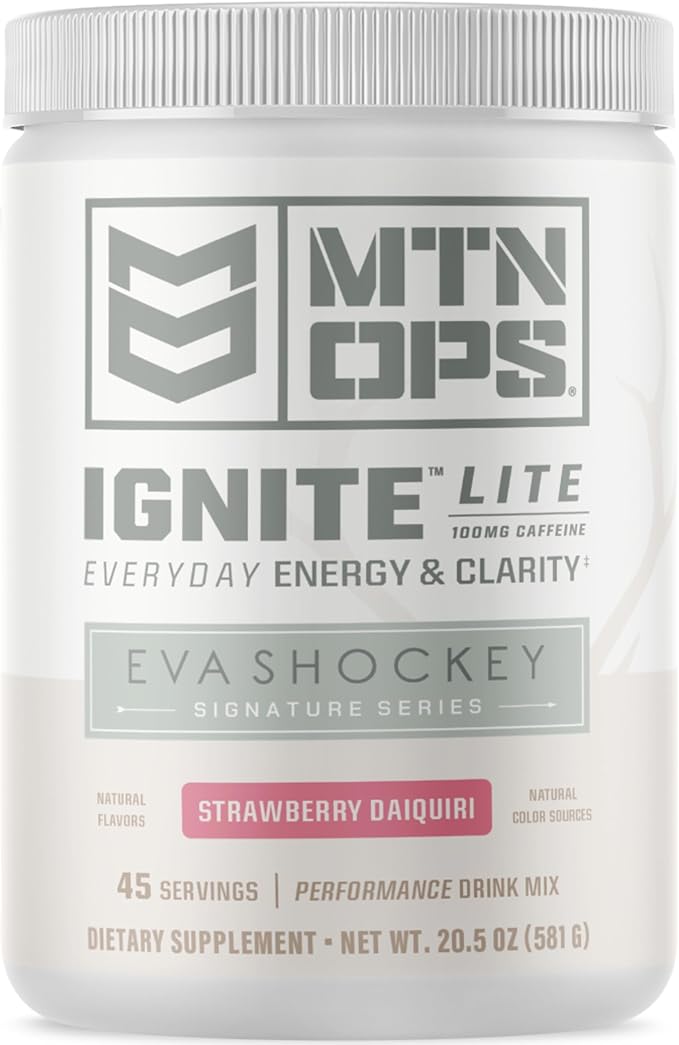 MTN OPS Ignite Lite Energy Drink Powder Gluten Free Nitric Oxide Supplement Drink Mix L Arginine L Citrulline Caffeine &amp Nootropic Sugar Free Drink Mix 45 Servings Strawberry Daiquiri