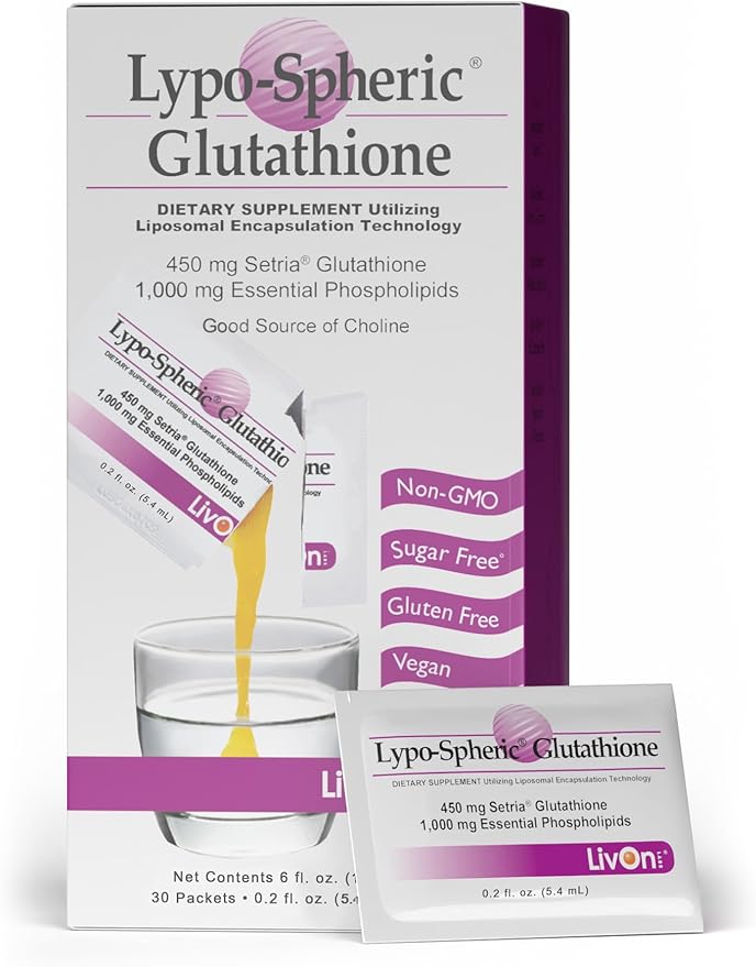 LivOn Laboratories Lypo-Spheric Glutathione - 30 Packets – 450 mg Glutathione Per Packet – Liposome Encapsulated for Maximum Bioavailability – Professionally Formulated – 100% Non-GMO