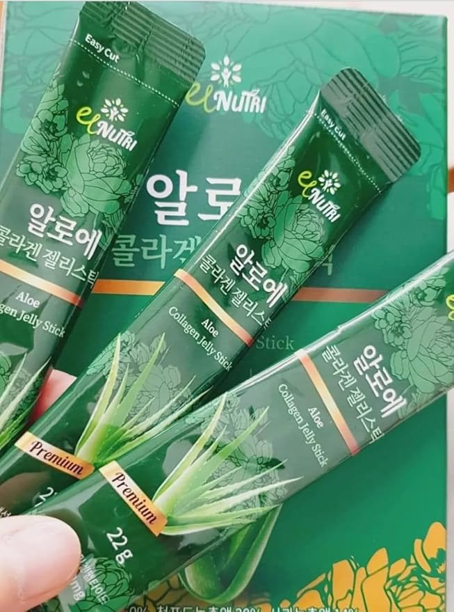 Generic ELNUTRI Korea Premium Aloe Collagen Jelly Aloe Grape Apple Beauty Skin Hair Nails Vitamin Mineral for Women and Men 30 Pack Green