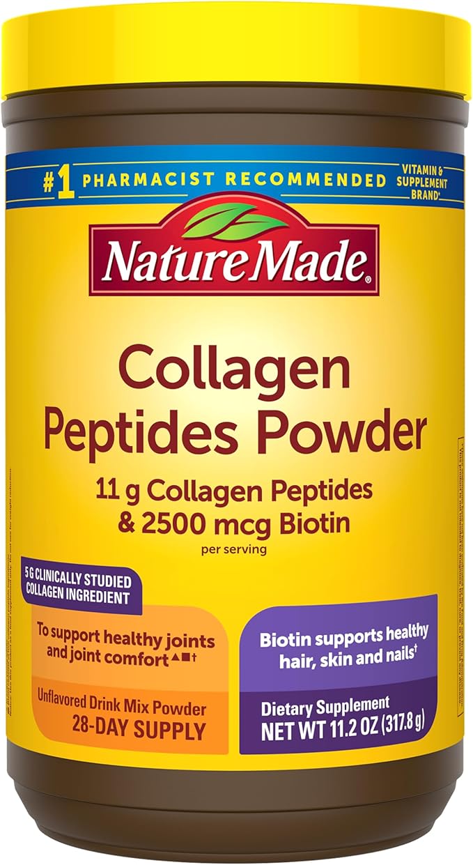 Nature Made Collagen Peptides Powder Type 1 and 3 Joint Support Collagen Powder Unflavored Sugar Free Keto Friendly with Biotin for Hair Skin &amp Nails Support 11.2 oz 28 Day Supply