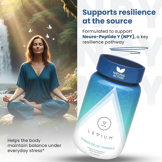 Levium Stress Supplement for Calm &amp Mood Support | Ashwagandha KSM-66 Magnesium L-Theanine &amp GABA | Supports Mental Focus &amp Relaxation | Non-Habit Forming | 90 Capsules