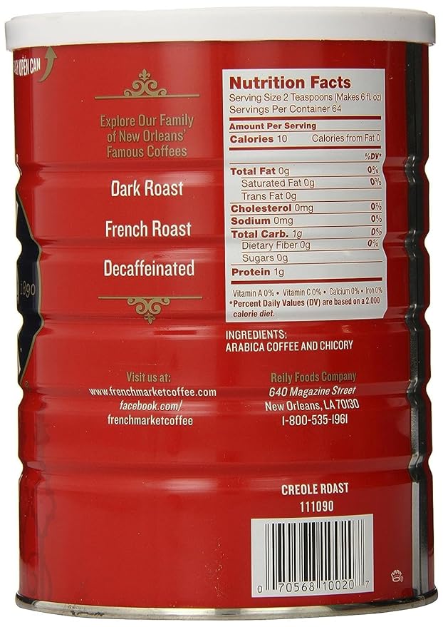 French Market Coffee &amp Chicory Medium-Dark Roast Ground Coffee 12oz Can (Pack of 12)