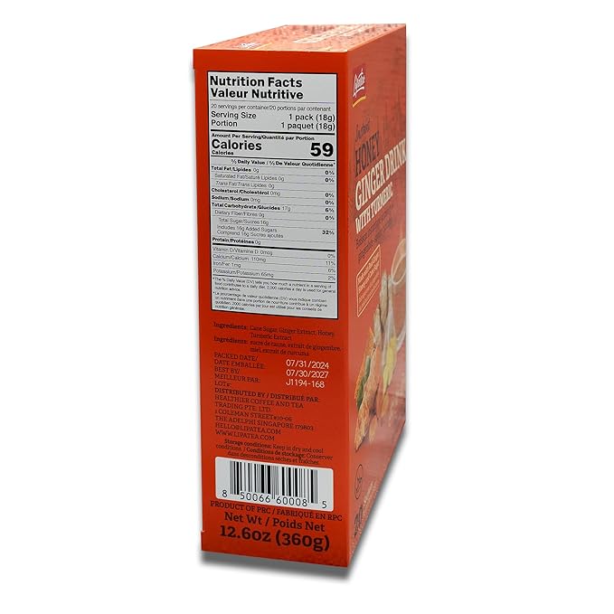 Lipatea Instant Honey Ginger Drink with Turmeric Caffeine-Free Gluten-Free Halal (Pack of 2)