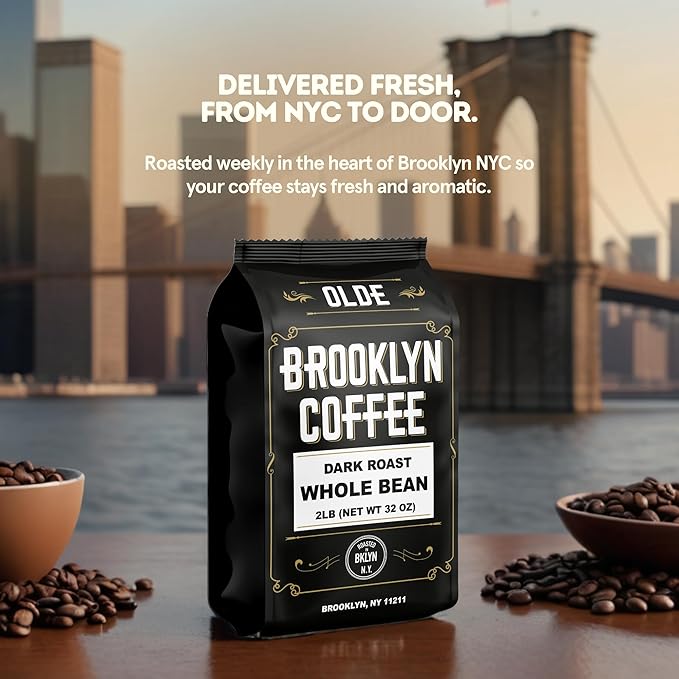 BROOKLYN COFFEE Whole Bean Classic Dark Roast (2lb) Bold Smooth Taste Intense Aroma - Fresh Bulk Coffee Beans Roasted Weekly in NYC