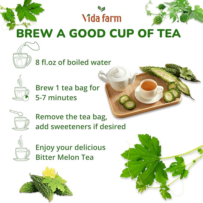 VIDA FARM 75 Premium Bitter Melon Tea Bags Zero Sugar Tea Handpicked 100% Pure and Natural Dried Bitter Melon Non-GMO No Caffeine Gluten-Free Vegan