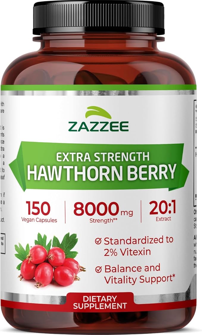 Zazzee Extra Strength Hawthorn Berry 20:1 Extract 2% Vitexin 150 Vegan Capsules 5 Month Supply Crataegus Pinnatifida Antioxidant &amp Circulation Support 10X Concentrated Non-GMO Made in the