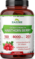 Zazzee Extra Strength Hawthorn Berry 20:1 Extract 2% Vitexin 150 Vegan Capsules 5 Month Supply Crataegus Pinnatifida Antioxidant &amp Circulation Support 10X Concentrated Non-GMO Made in the