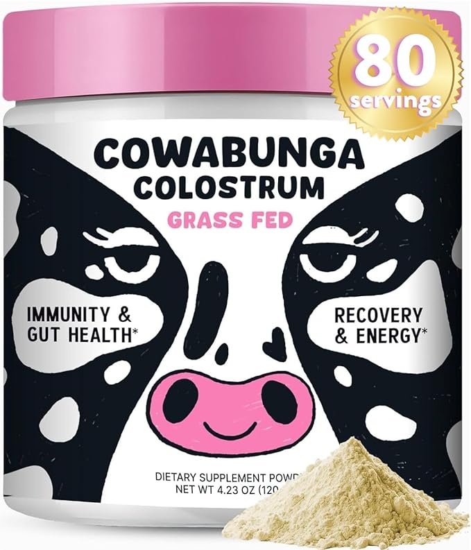 SonoHealth Cowabunga Colostrum - Premium Pure &amp Unaltered Colostrum Powder Supplement - for Immune Support Gut Health Muscle Recovery &amp Wellness - Kosher &amp Halal Certified Calostro