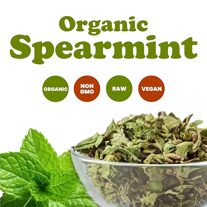 Food to Live - Organic Spearmint Leaves 8 Ounces – Dried Cut &amp Sifted. Great for Herbal Tea. Non-GMO. Caffeine-free. Non Irradiated. Keto.