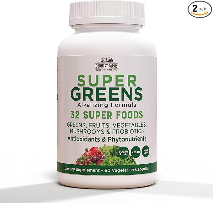 COUNTRY FARMS Super Greens Vegicaps 32 Super Foods Whole Food Supplement Greens Fruit Vegetables Mushrooms &amp Probiotics Rich in Antioxidants &amp Phytonutrients 120 Count 60 Servings