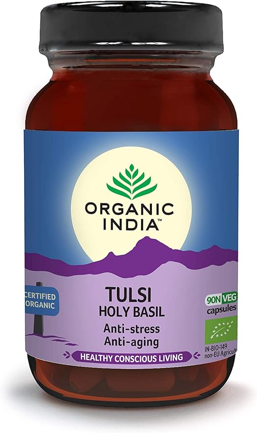 ORGANIC INDIA Tulsi Herbal Supplement - Holy Basil Immune Support Adaptogen Supports Healthy Stress Response Vegan Gluten-Free Kosher USDA Certified Organic Non-GMO - 90 Capsules