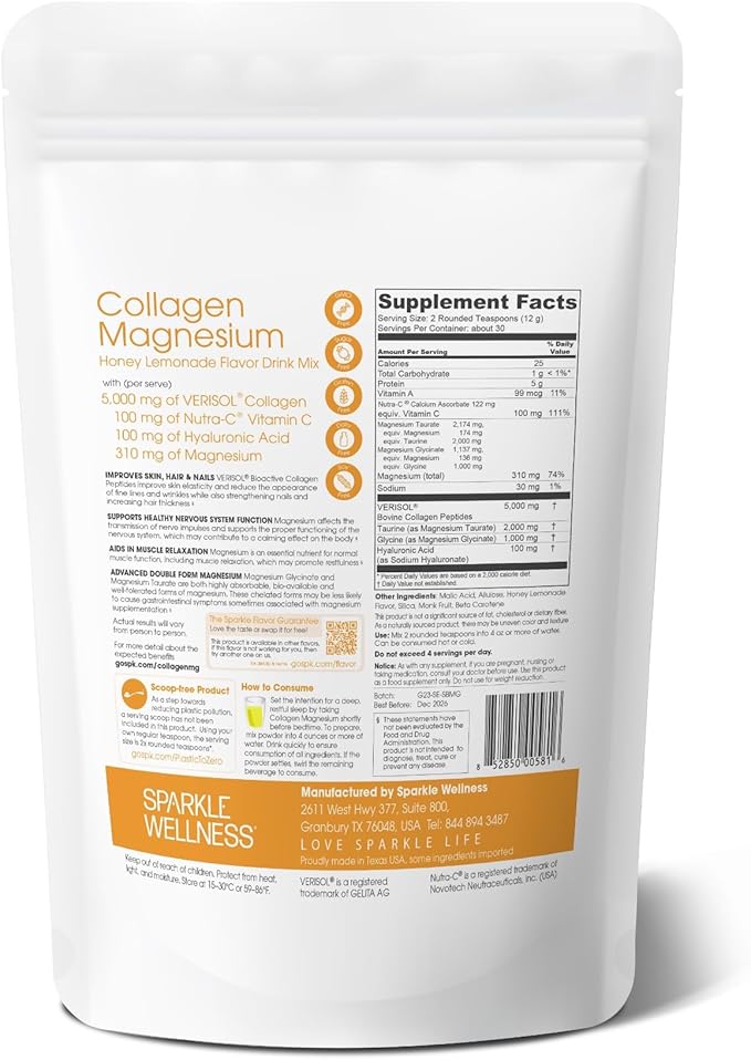 Sparkle Wellness Collagen Magnesium Rest + Restore (Honey Lemonade) [30-Serves] and Bone Mineral Boost (Mixed Berry) [30-Serves | Magnesium VERISOL &amp FORTIBONE Bioactive Collagen Peptides