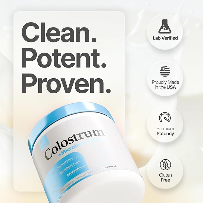 Colostrum Powder | Grass-Fed Bovine Colostrum with Akkermansia Probiotic 1B AFU | Microbiome &amp Gut Support | High IgG Advanced Formula | 90 Servings