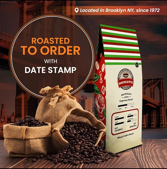 Nicoletti “Old School 1972” Espresso Roast [Whole Beans 2lb] Made in Brooklyn NY Since 1972 (Fresh Roasted Espresso with Date Stamp)
