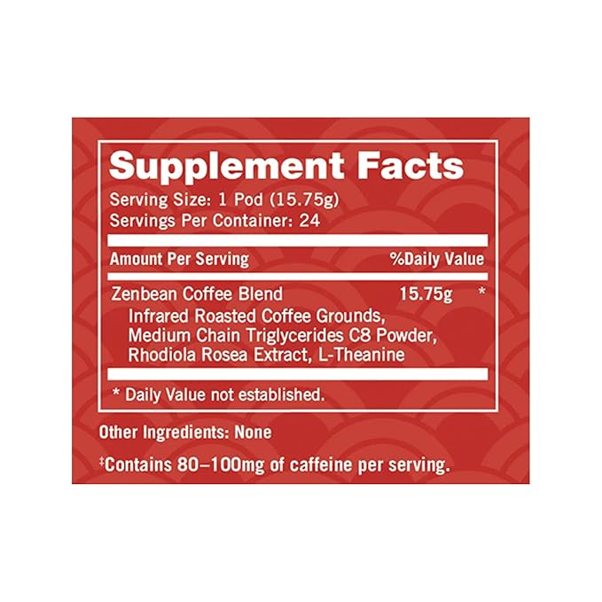 Zenbean Infrared Brew - 24 Low Acid Coffee Pods Nootropic Coffee Capsules with Rhodiola Rosea K-Cup Compatible with Capsule Machines Balanced Flavor Helps Improve Focus &amp Alertness