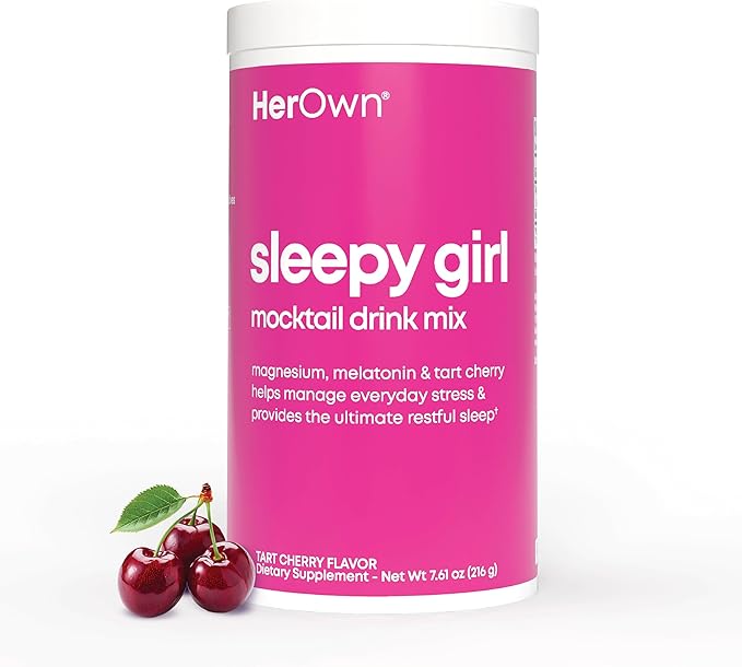 Her Own Sleepy Girl Magnesium Drink Mix Sleep Support Powder with Magnesium Melatonin and Tart Cherry Rest Supplement Mocktail Drink Mix Vegan Gluten Free Tart Cherry Flavor 60 Servings