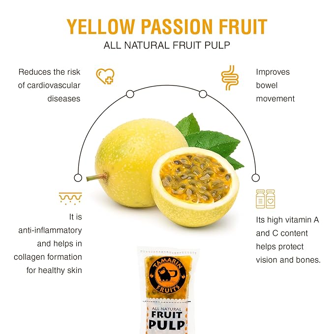 Tamarin Fruits All Natural Frozen Fruit Pulp perfect for Juicing Cocktails Smoothies Desserts and Baking No Sugar Added Gluten Free with No Preservatives - (Yellow Passion Fruit 2lbs packs 14