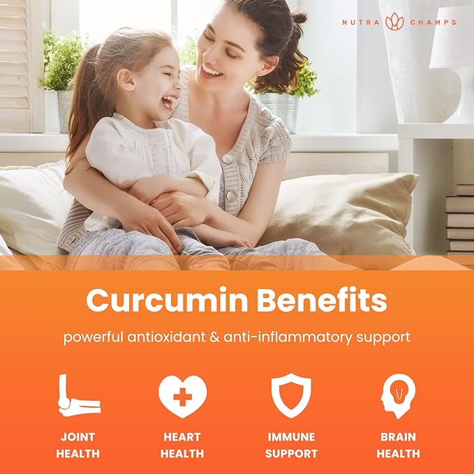 Turmeric Gummies for Adults &amp Kids with Ginger &amp Black Pepper Extract | 95% Curcuminoids | Vegan Natural Curcumin Joint Support | 120 Tumeric Gummy Supplements (2-Pack)