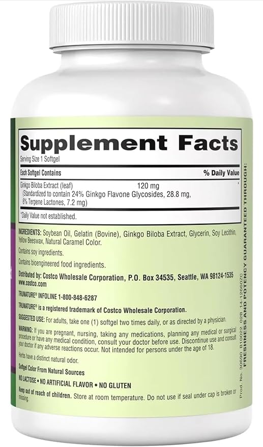 Vitamin Supplement Ginkgo Biloba 120mg Standardized Herbal Extract 340 Softgels