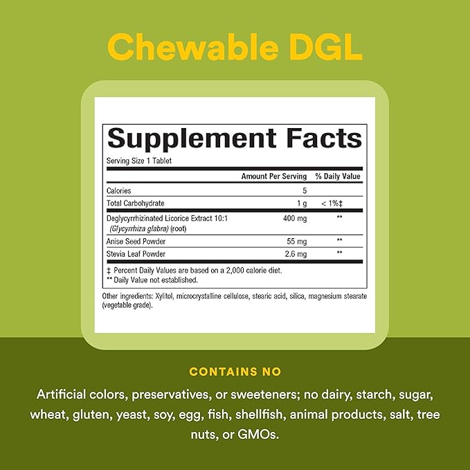 Natural Factors DGL Chewable - Digestive Support Supplement with Licorice Root Extract - Chewable Tablets Support Stomach Lining &amp Health - Non-GMO &amp Gluten-Free - 180 Chewable Tablets (180 Se