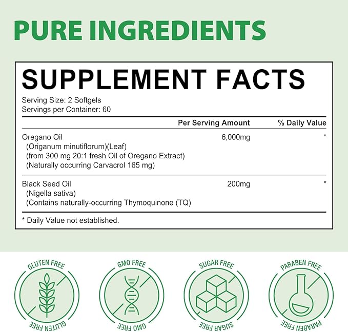 Oil of Oregano with Black Seed Oil 2 Pack 6000mg Oregano Oil Capsules Organic 240 Softgels 165mg Carvacrol Non-GMO Immune Support Supplement