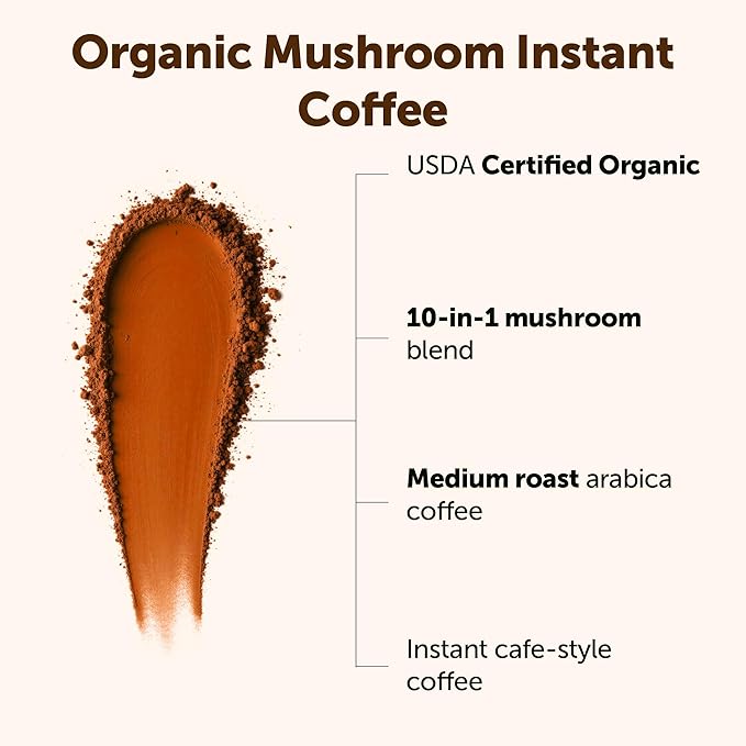 Organic Instant Mushroom Coffee 14 oz | Medium Roast Arabica | 10-Mushroom Blend with Lion’s Mane Reishi Chaga &amp More | Certified Organic | Gluten Dairy Soy &amp Tree Nut Free