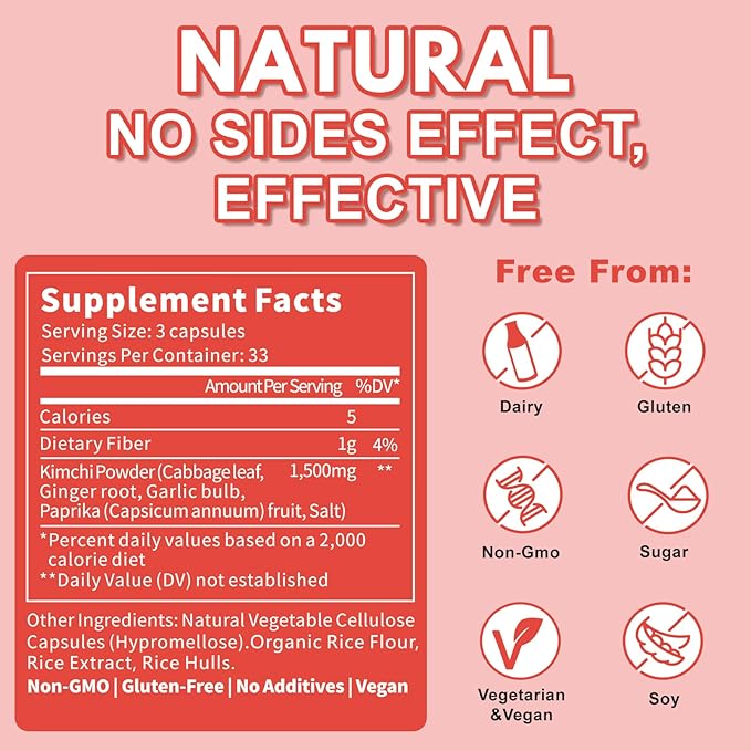 QUBIT Kimchi Capsules Kimchi Supplement Probiotics &amp Enzymes Supports Gut &amp Digestive Health Taste Well One Fermented Superfood for Antioxidant Support 90 Vegan Capsules Pills