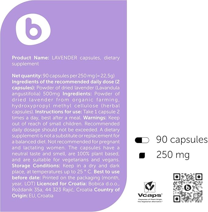 Organic Lavender Capsules - Lavender Pills for Relaxation and Balance - Supports Calm Mind and Body - Natural Supplement - Non-GMO Gluten-Free – 90 Vegan Capsules