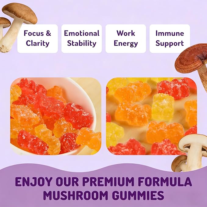 Mushroom Gummies Organic &amp Functional Mushroom Gummies Glow Fare Mushroom Gummies Supplement for ImmuneDefense Immune Boosts Cognitive Performance and Energy 80 Gummies (1PCS)