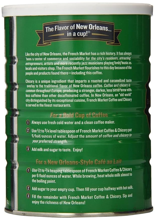 French Market Coffee &amp Chicory Decaffeinated Medium-Dark Roast Ground Coffee 12oz Can (Pack of 6)