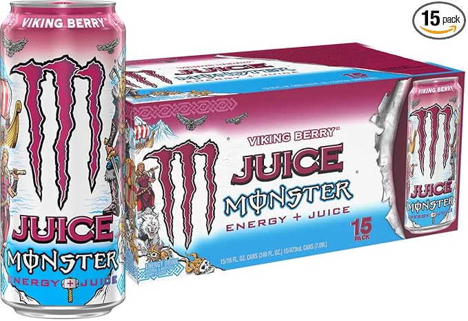 Monster Energy Juice Viking Berry Energy Drink 16 Ounce | Energy + Juice Pack of 15