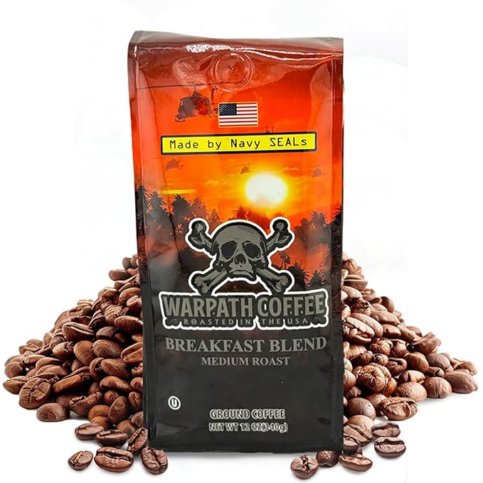 Warpath Coffee Medium Roast Whole Bean Coffee Breakfast Blend High Caffeine Extra Strong Roasted 100% Arabica Coffee Beans Whole Rich Aroma Full Bodied Intense Cup Created by Navy SEALs 2lb