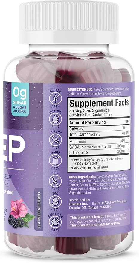 SUKU Restful Sleep Gummies – 3 mg Melatonin L-Theanine &amp GABA – Vegan Sugar-Free Chewable for Relaxation &amp Natural Sleep Support – BlackBerry-Hibiscus Flavor – Non-GMO Gluten-Free – 50 Coun