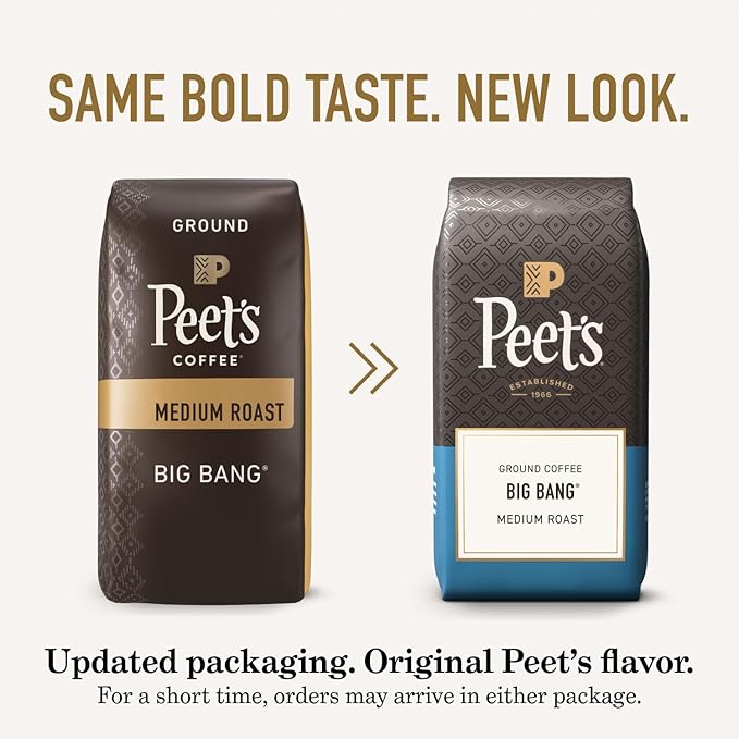 Bundle of Peet's Coffee Ultra Coffee Concentrate Cold Brew or Iced Coffee - Espresso Forte 8 Fluid Ounce Bottle (16 Servings) + Peet's Coffee Medium Roast Ground Coffee - Big Bang 18 Ounce Bag