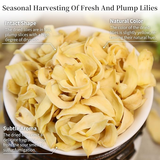 Wanhua Hall Dried lily Bulb Tea Bai He 8.5oz/240g (120g*2) Lily Bulb Pure Natural Dried Lily Buds for Cooking Chinese Sulfur-Free Food Making Porridge百合干 龙牙百合 百合