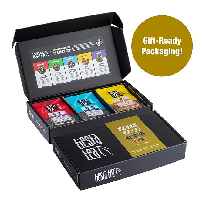 Tiesta Tea - Top Loose Leaf Tea Gift Box High to Non-Caffeinated Assorted Blends 5 Pouched Bags for Hot &amp Iced Brews Variety Pack Green Herbal Black &amp Fruit