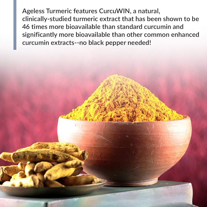 BioTrust Ageless Turmeric Supplement - CurcuWIN Turmeric Curcumin with Ginger Extract - 46x More Bioavailable High Absorption Long Lasting - Antioxidant Support (60 Capsules)