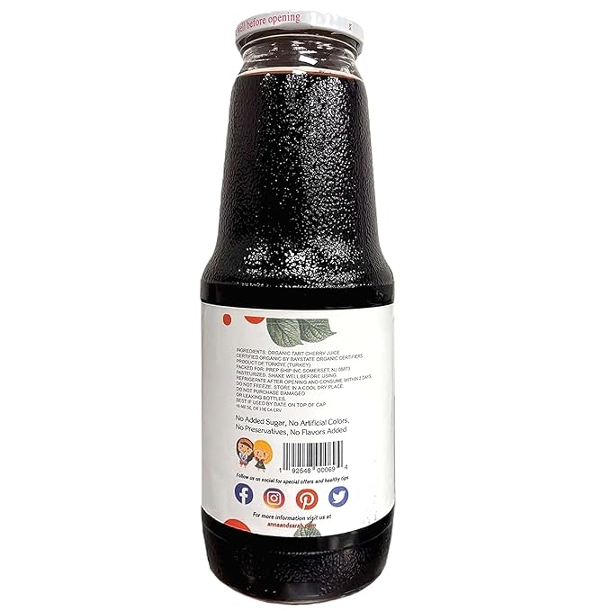 Anna and Sarah 33.8 Oz Organic Tart Cherry Juice - USDA Organic Certified - Glass Bottle (2 Pack) No Sugar No Artificial Colors No Preservatives No Flavors AddedNOT from CONCENTRATE