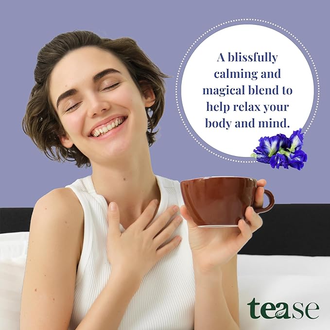 Tease Tea Butterfly Pea Tea - Blissfully Blue Stress Relief Herbal Tea Caffeine Free Tea Made with Butterfly Blue Pea Flowers and Ashwagandha Roots for a Moment of Calm and a Touch of Magic