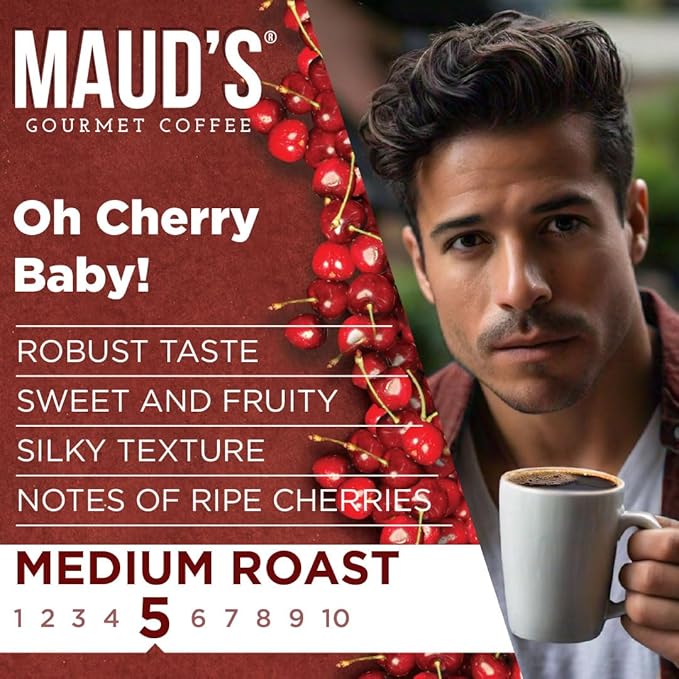 Maud's Cherry Flavored Coffee Pods 50 ct Medium Roast Flavored Coffee in Recyclable Single Serve Pods – 100% Arabica Beans Compatible with Keurig K Cups Maker