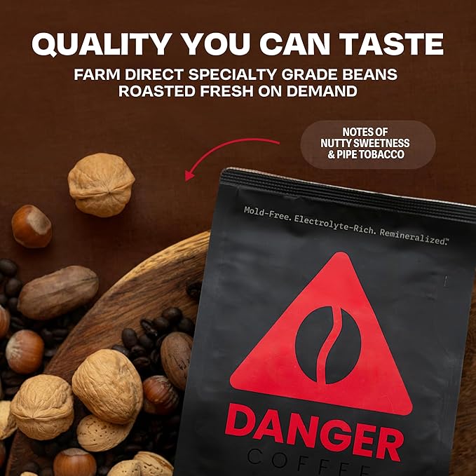 Danger Coffee by Dave Asprey Remineralized Mold Free &amp Lab Tested Whole Bean Coffee Medium Roast 10.9 Ounce