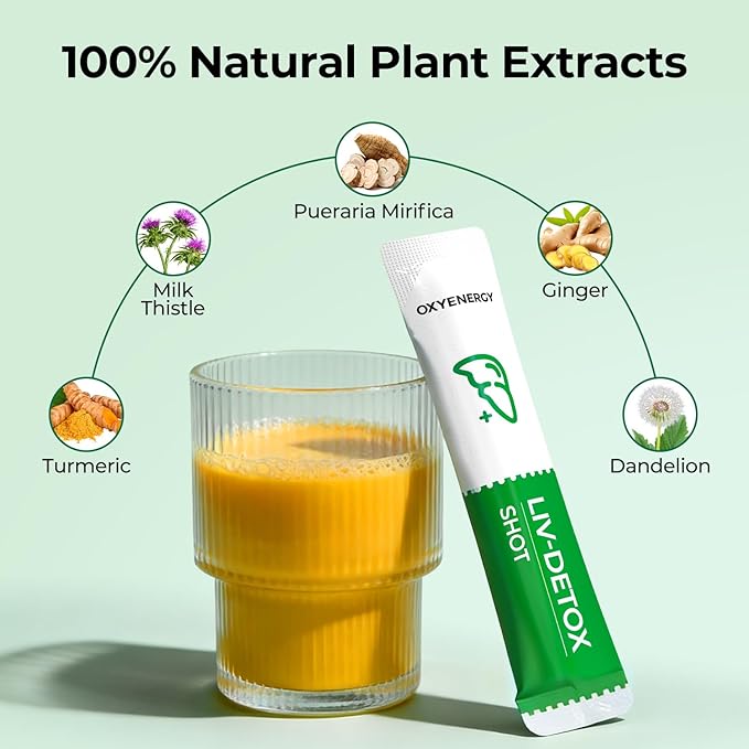 OxyEnergy Liver Cleanse Detox &amp Repair Organic Milk Thistle Liver Detox Supplement with Turmeric Dandelion Pueraria Support Liver Health &amp Digestion Non-GMO Vegetarian Gluten-Free 30 P