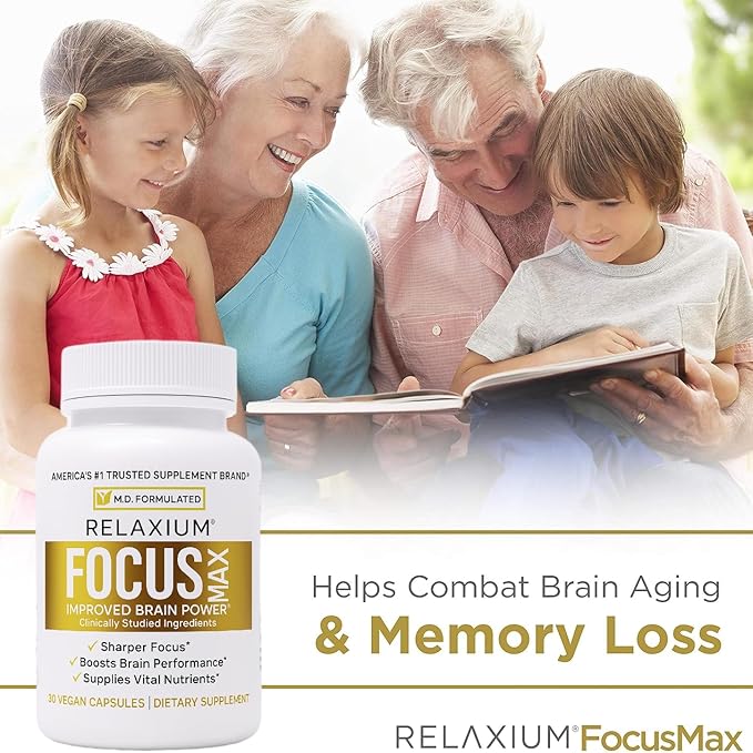 Relaxium FocusMax Brain &amp Focus Health Supplement Mental Clarity Support Proven Concentration Focus Memory &amp Nootropics Booster USA-Manufactured 30 Vegan Capsules
