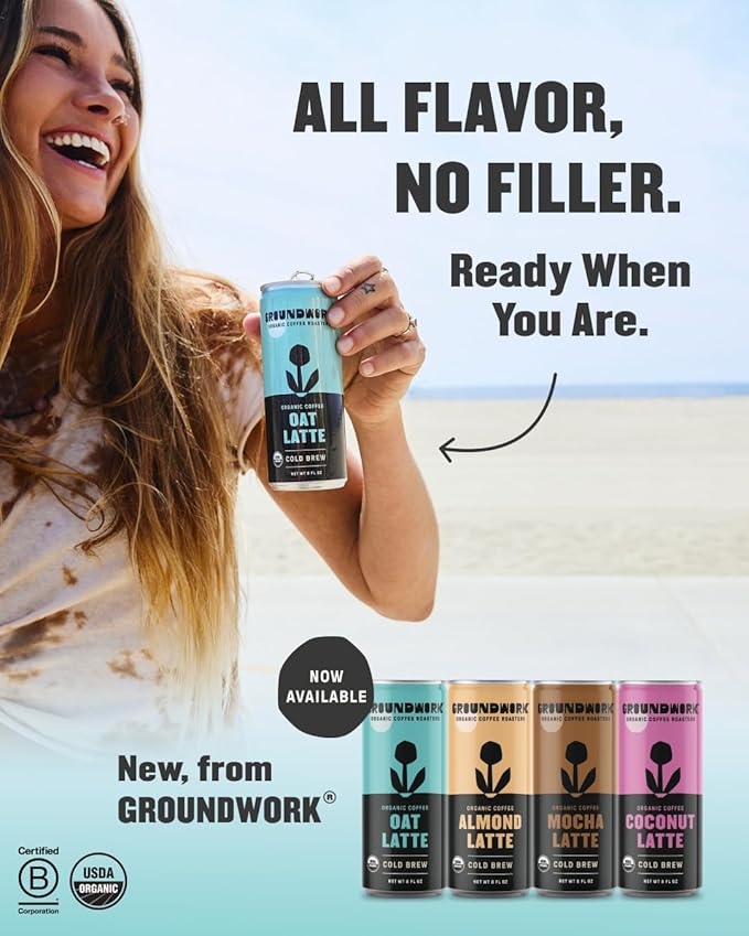 Groundwork Organic Coffee - Oat Cold Brew Latte - 8 Fl Oz Cans (12 Pack)