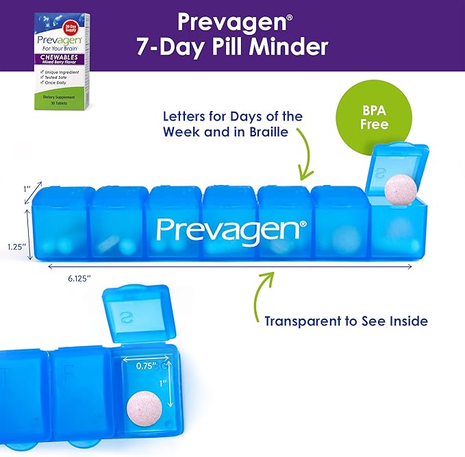 Prevagen Regular Strength Mixed Berry Chewables - 30 Tablets (1 Month Supply) | Formulated for Your Brain | 10mg of Apoaequorin Plus Vitamin D3 with 7-Day Pill Minder