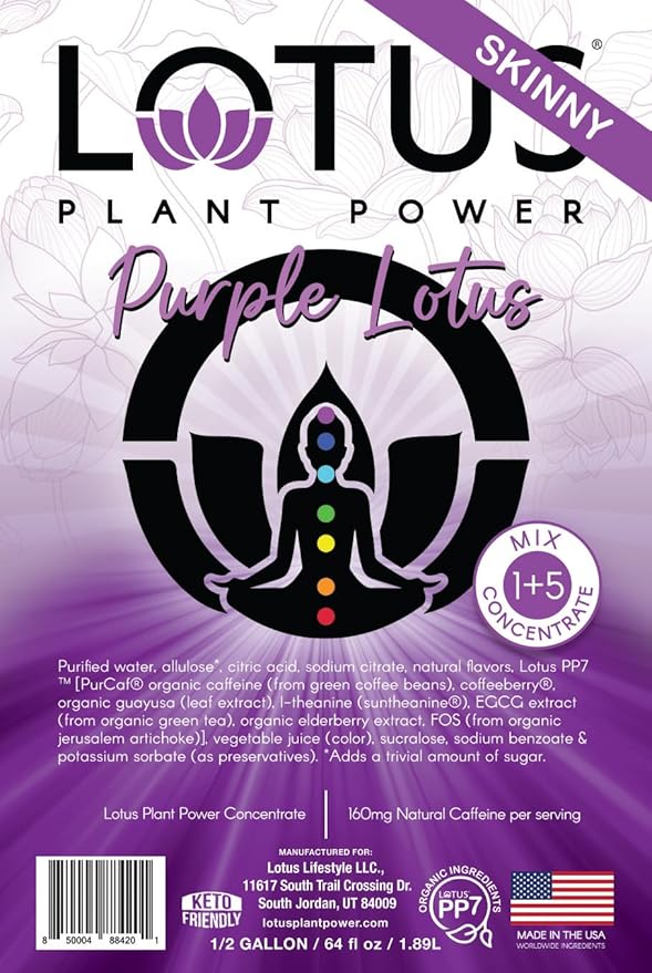 Skinny Purple Lotus Plant Energy Drink Concentrate | Zero Sugar | 64 fl oz | 1:5 | Natural Caffeine from Green Coffee Bean
