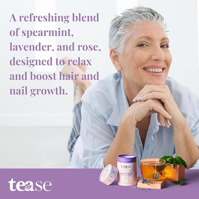 Tease Tea Organic Spearmint Glow &amp Grow Herbal Tea - Beauty Nettle for Hair Growth Caffeine Free for Healthier Hair Nails and Body