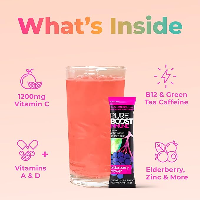 Pureboost Clean Energy and Super Immune Bundle. 60 Stick Packs Boosted with B12 Vitamin C and More. Fruity Combo Pack + Advanced Immune Support Immune Combo Pack